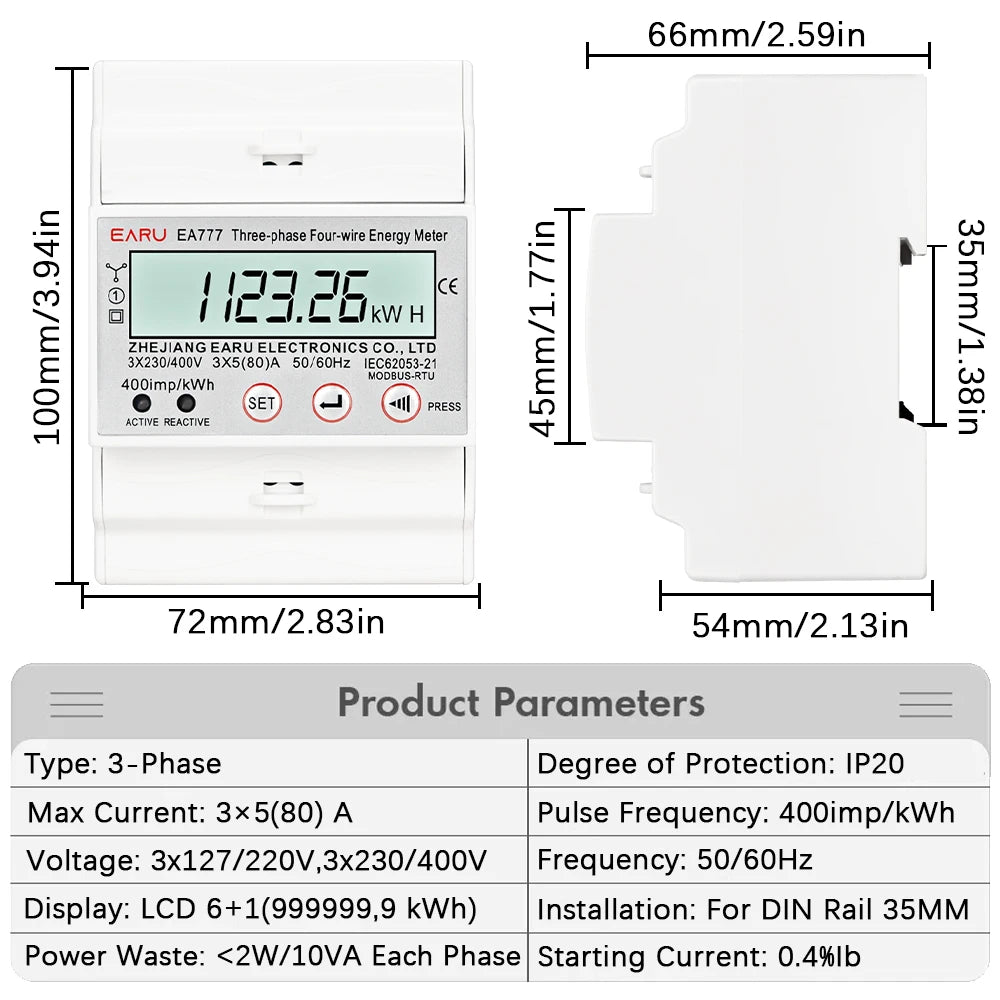Compteur d'énergie triphasé LCD rétroéclairé bidirectionnel kWh avec communication à distance RS485 pour la lecture des compteurs AC 380V
