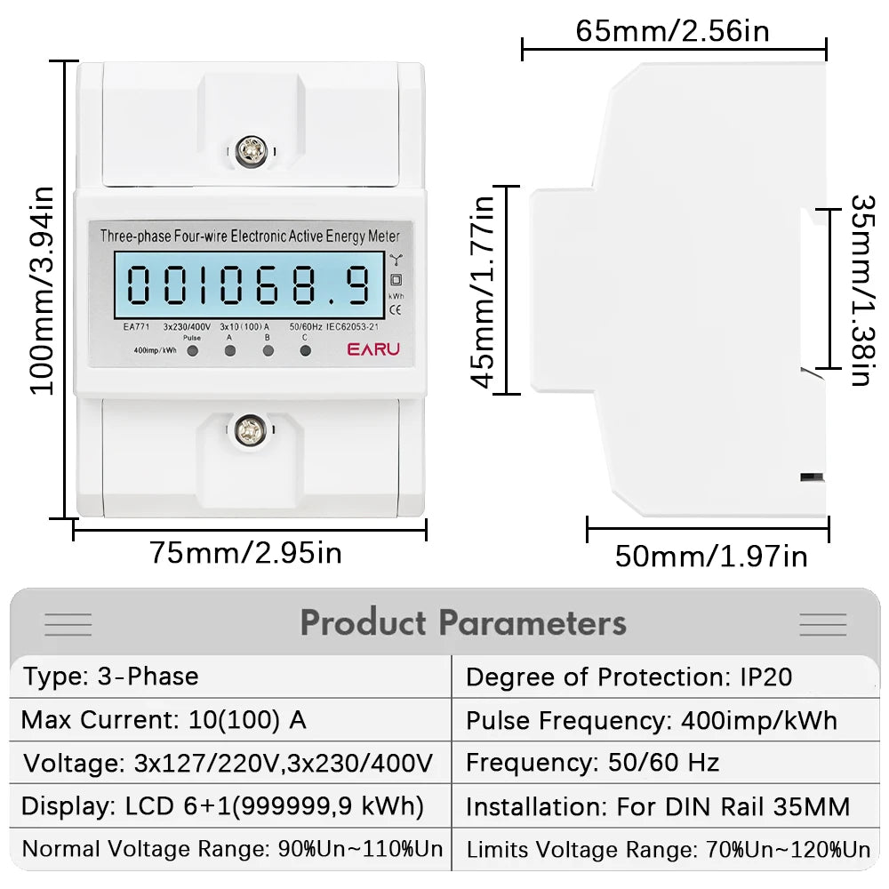 Compteur d'énergie triphasé LCD rétroéclairé bidirectionnel kWh avec communication à distance RS485 pour la lecture des compteurs AC 380V