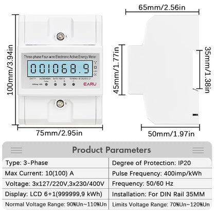 Compteur d'énergie triphasé LCD rétroéclairé bidirectionnel kWh avec communication à distance RS485 pour la lecture des compteurs AC 380V