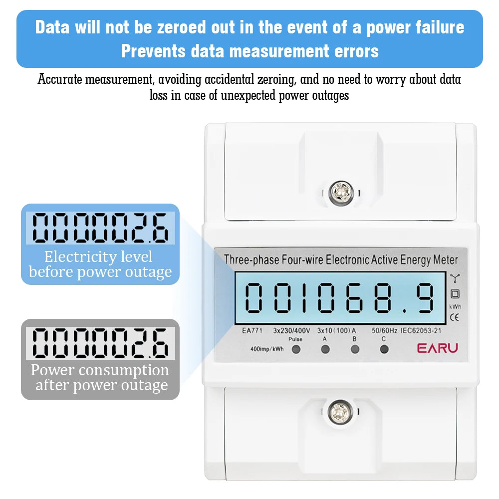 Compteur d'énergie triphasé LCD rétroéclairé bidirectionnel kWh avec communication à distance RS485 pour la lecture des compteurs AC 380V