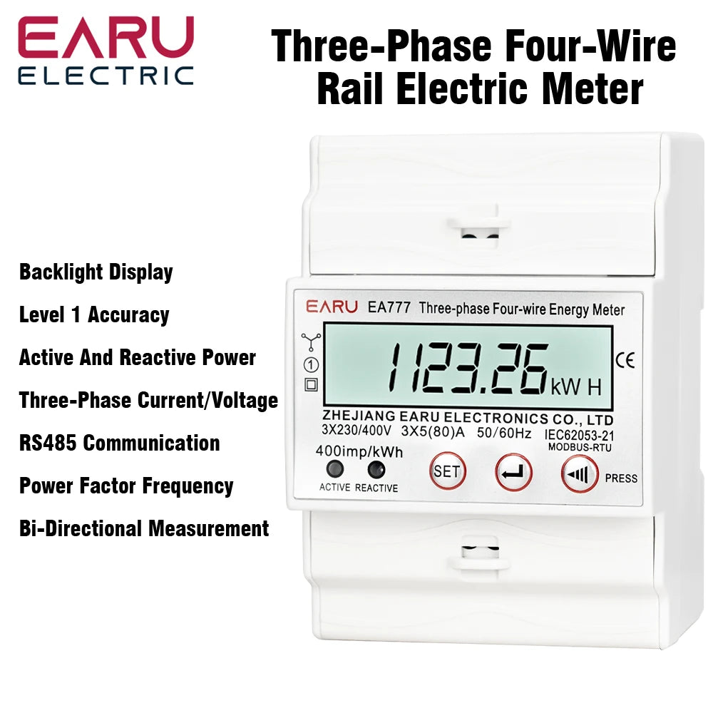 Compteur d'énergie triphasé LCD rétroéclairé bidirectionnel kWh avec communication à distance RS485 pour la lecture des compteurs AC 380V