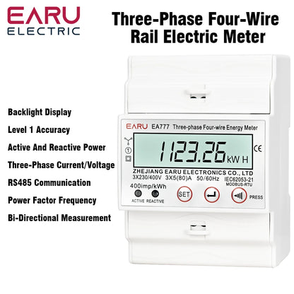 Compteur d'énergie triphasé LCD rétroéclairé bidirectionnel kWh avec communication à distance RS485 pour la lecture des compteurs AC 380V