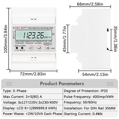 Compteur d'énergie triphasé LCD rétroéclairé bidirectionnel kWh avec communication à distance RS485 pour la lecture des compteurs AC 380V