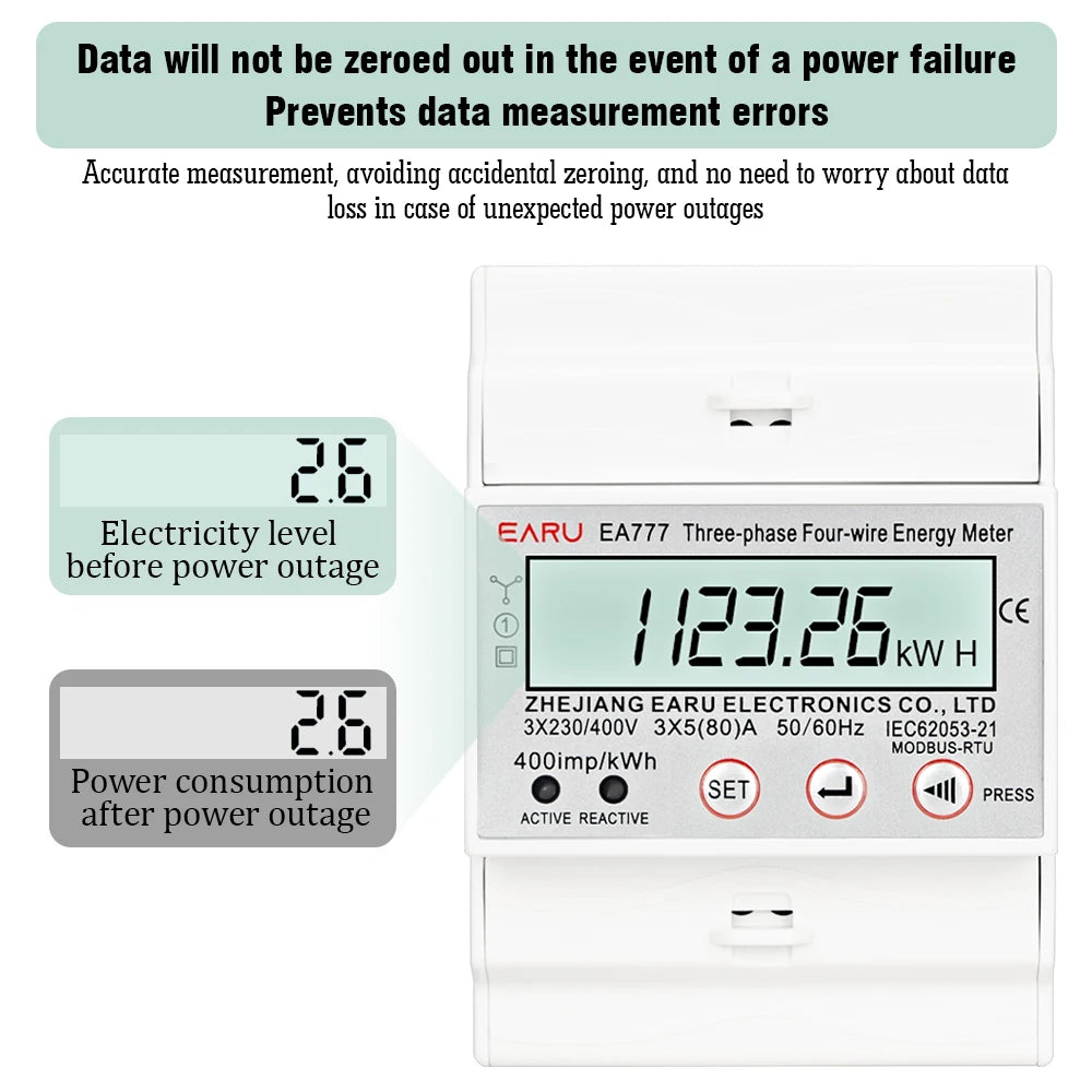 Compteur d'énergie triphasé LCD rétroéclairé bidirectionnel kWh avec communication à distance RS485 pour la lecture des compteurs AC 380V