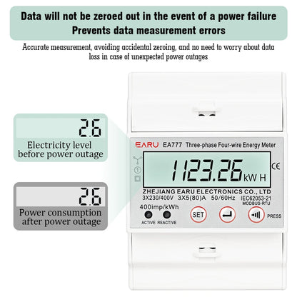 Compteur d'énergie triphasé LCD rétroéclairé bidirectionnel kWh avec communication à distance RS485 pour la lecture des compteurs AC 380V