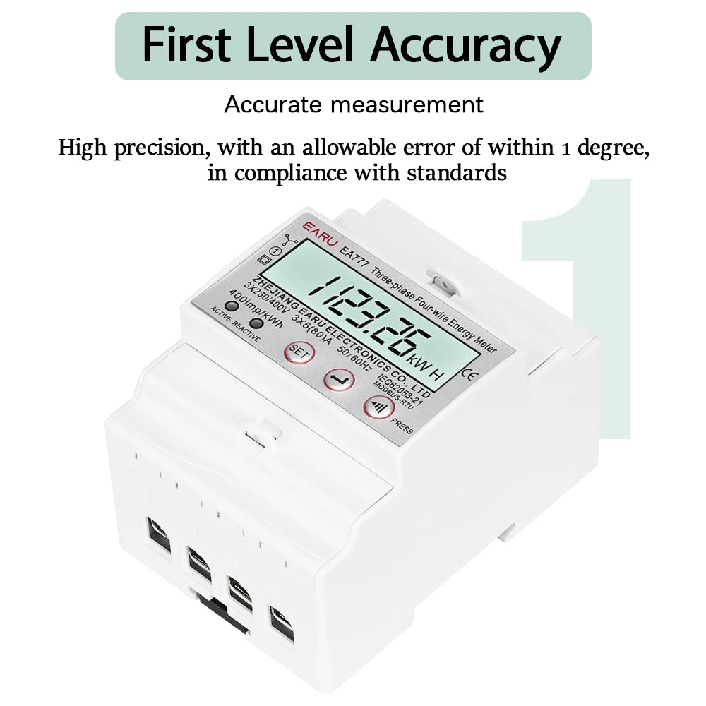 Compteur d'énergie triphasé LCD rétroéclairé bidirectionnel kWh avec communication à distance RS485 pour la lecture des compteurs AC 380V