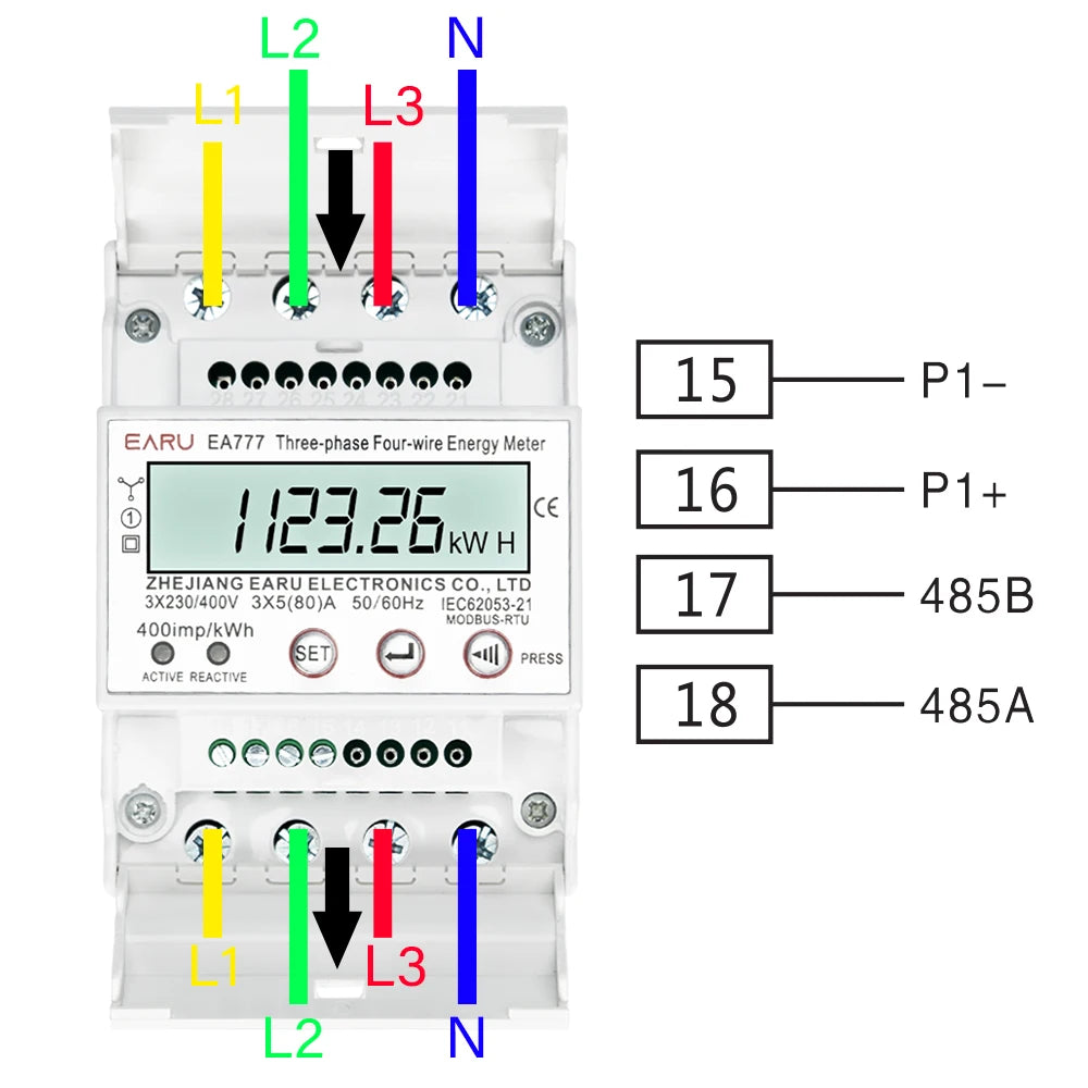 Compteur d'énergie triphasé LCD rétroéclairé bidirectionnel kWh avec communication à distance RS485 pour la lecture des compteurs AC 380V