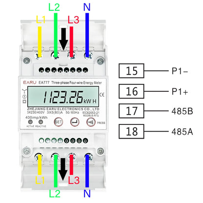 Compteur d'énergie triphasé LCD rétroéclairé bidirectionnel kWh avec communication à distance RS485 pour la lecture des compteurs AC 380V