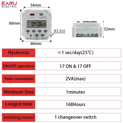 Timer 220V 110V 24V 12V CN101A Digital LCD Power Timer Programmable Time Switch Relay 16A CN101 by 54 Energy - Renewable Energy Store