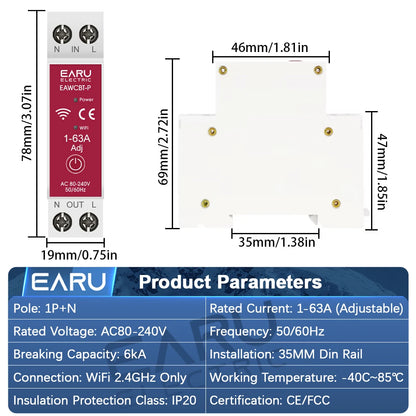 Tuya MCB WiFi Smart Circuit Breaker Timer 1P+N 63A Power Energy kWh Voltage Current Meter Protector Voice Remote Control Switch