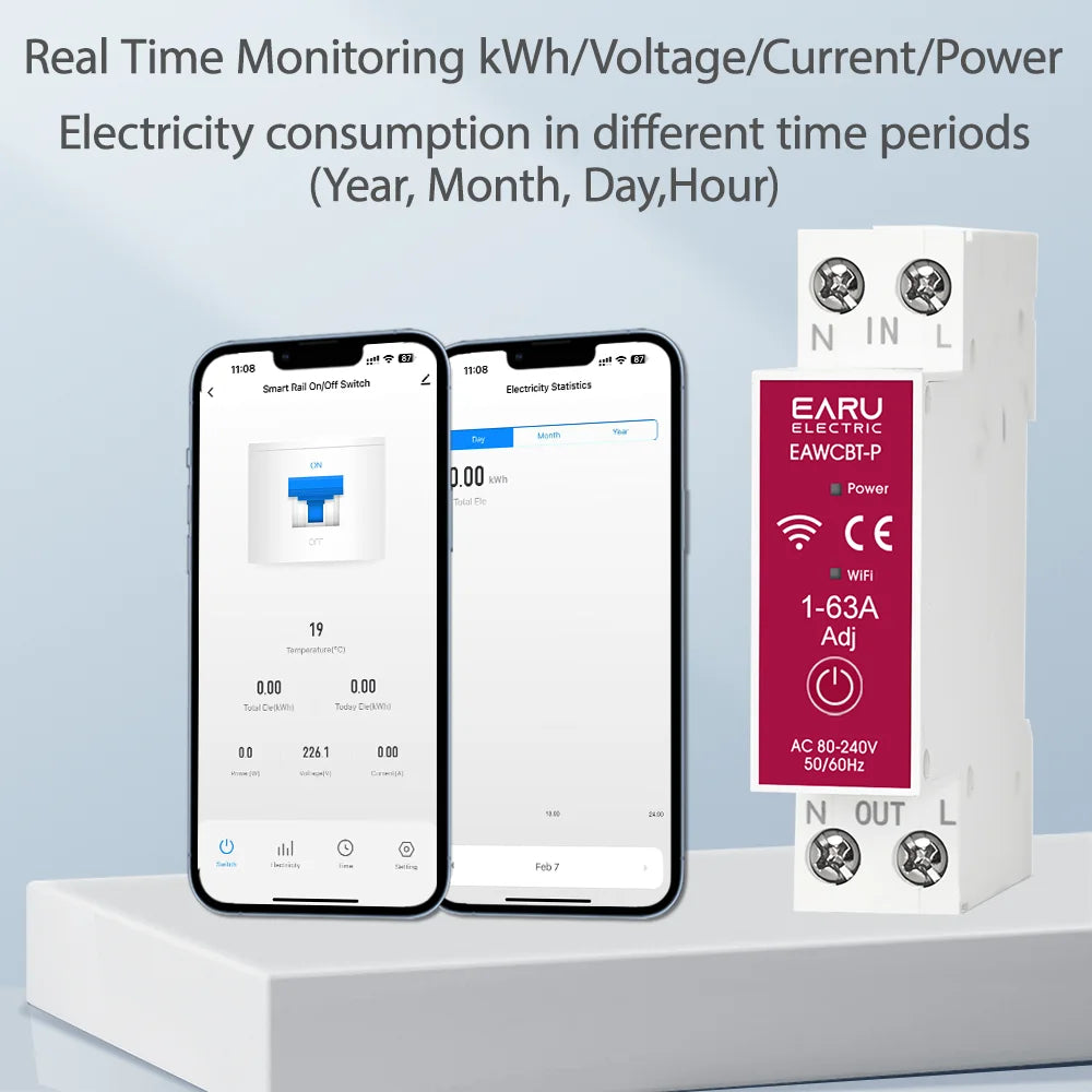 Tuya MCB WiFi Smart Circuit Breaker Timer 1P+N 63A Power Energy kWh Voltage Current Meter Protector Voice Remote Control Switch