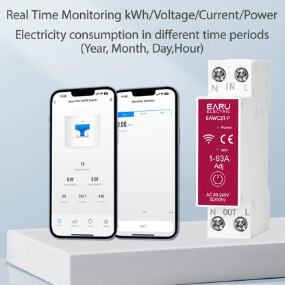Tuya MCB WiFi Smart Circuit Breaker Timer 1P+N 63A Power Energy kWh Voltage Current Meter Protector Voice Remote Control Switch