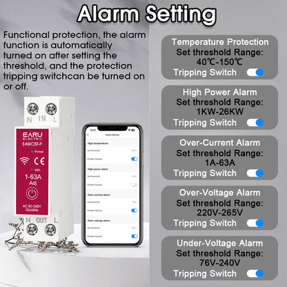 Tuya MCB WiFi Smart Circuit Breaker Timer 1P+N 63A Power Energy kWh Voltage Current Meter Protector Voice Remote Control Switch