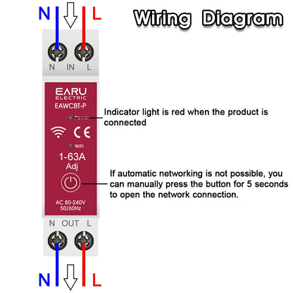 Tuya MCB WiFi Smart Circuit Breaker Timer 1P+N 63A Power Energy kWh Voltage Current Meter Protector Voice Remote Control Switch