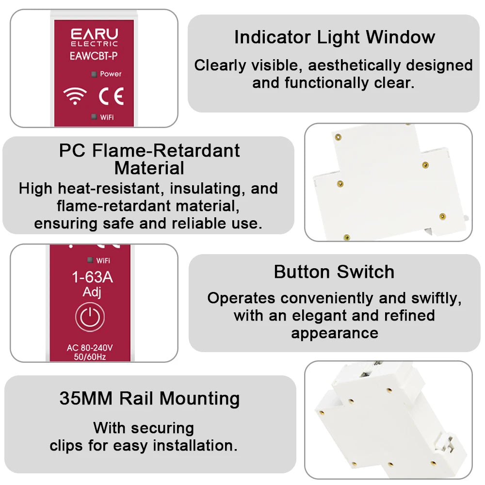 Tuya MCB WiFi Smart Circuit Breaker Timer 1P+N 63A Power Energy kWh Voltage Current Meter Protector Voice Remote Control Switch