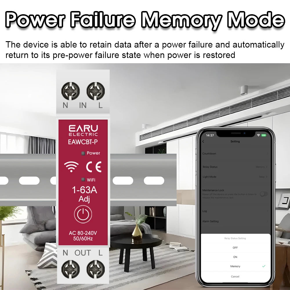 Tuya MCB WiFi Smart Circuit Breaker Timer 1P+N 63A Power Energy kWh Voltage Current Meter Protector Voice Remote Control Switch