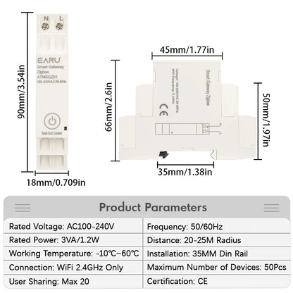 Passerelle Tuya Smart Life App ZigBee 3.0 Hub Appareils domestiques intelligents Pont sans fil Télécommande Dispositif d'automatisation Fonctionne sur rail DIN