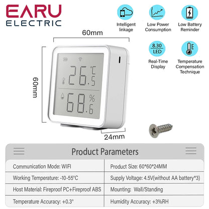 Tuya Smart Life WIFI Temperature Humidity Sensor Indoor Hygrometer Thermometer Detector Remote Control Support Alexa Google Home by 54 Energy - Renewable Energy Store