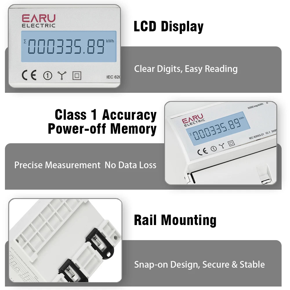 Compteur d'électricité triphasé bidirectionnel Tuya Smart avec WiFi et ZigBee pour la surveillance de la consommation (kWh), doté d'une interface RS485 AC 380V
