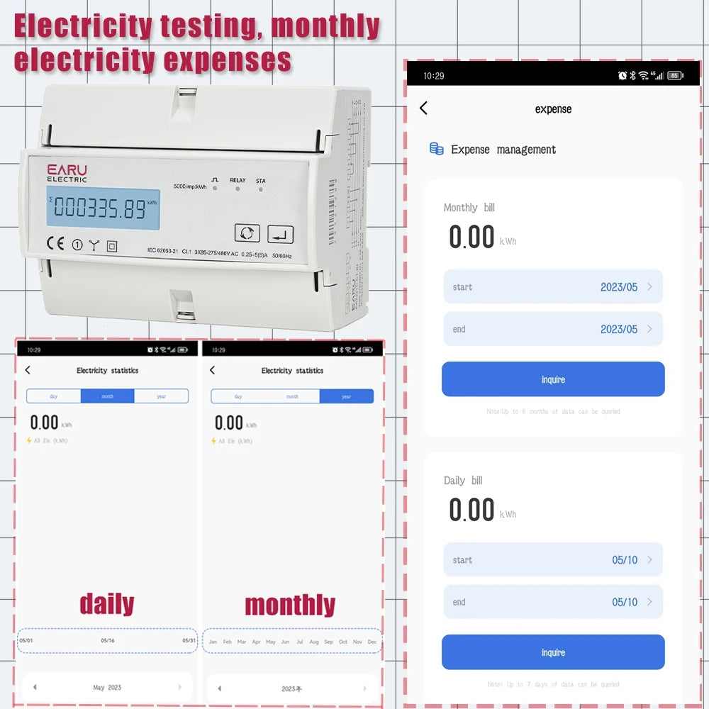 Compteur d'électricité triphasé bidirectionnel Tuya Smart avec WiFi et ZigBee pour la surveillance de la consommation (kWh), doté d'une interface RS485 AC 380V