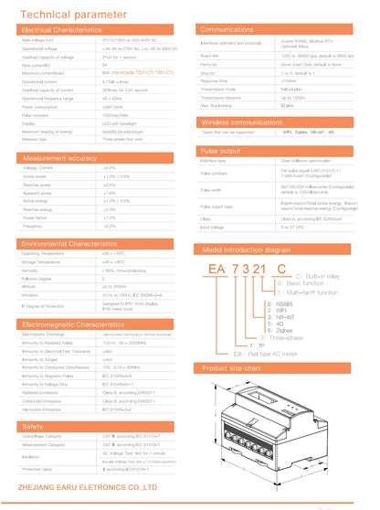 Compteur d'électricité triphasé bidirectionnel Tuya Smart avec WiFi et ZigBee pour la surveillance de la consommation (kWh), doté d'une interface RS485 AC 380V