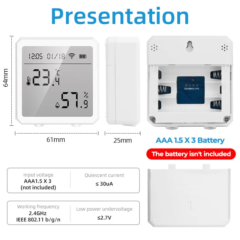 Tuya Smart WIFI Temperature And Humidity Sensor Indoor Hygrometer Thermometer With LCD Display Support Alexa Google Assistant by 54 Energy - Renewable Energy Store
