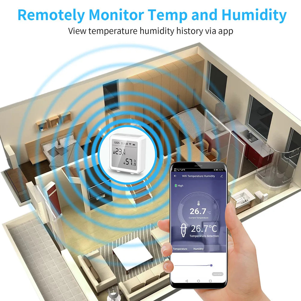 Tuya Smart WIFI Temperature And Humidity Sensor Indoor Hygrometer Thermometer With LCD Display Support Alexa Google Assistant by 54 Energy - Renewable Energy Store