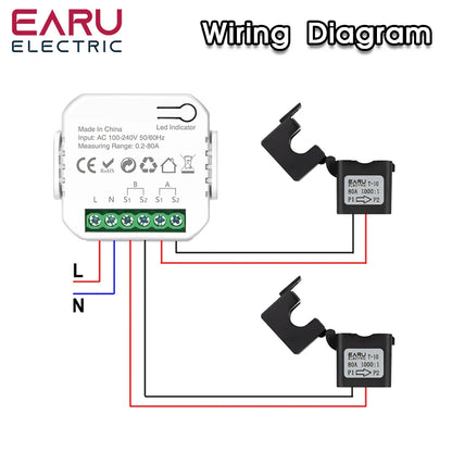 Compteur d'énergie WiFi intelligent Tuya avec 1/2 pinces CT pour le suivi bidirectionnel de la production et de la consommation d'énergie des systèmes solaires photovoltaïques