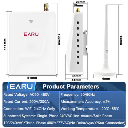 Tuya Smart WiFi Medidor de Energía Eléctrica Bidireccional de 19 Canales Multi-Circuito kWh AC90-480V 200A 300A con 19 Pinzas CT
