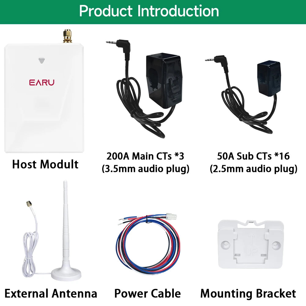 Tuya Smart WiFi Medidor de Energía Eléctrica Bidireccional de 19 Canales Multi-Circuito kWh AC90-480V 200A 300A con 19 Pinzas CT