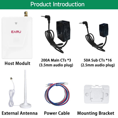 Tuya Smart WiFi Medidor de Energía Eléctrica Bidireccional de 19 Canales Multi-Circuito kWh AC90-480V 200A 300A con 19 Pinzas CT