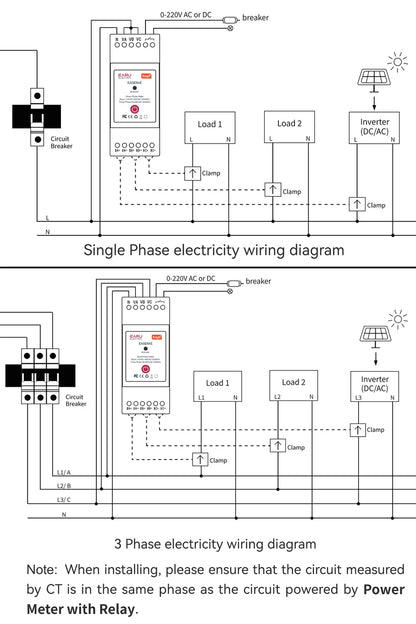 Tuya Smart WiFi Three Phase 80A AC90-480V Bi-Directional Measurement Power Energy kWh Meter Monitor 3Pcs CT Clamps Switch Relay