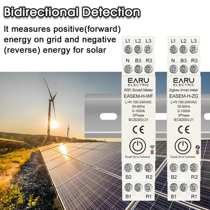Tuya Smart WiFi ZigBee Energy Meter with 3 CT Clamps for Solar PV System Power Production Consumption Bidirectional Monitoring