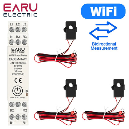 Tuya Smart WiFi ZigBee Energy Meter with 3 CT Clamps for Solar PV System Power Production Consumption Bidirectional Monitoring