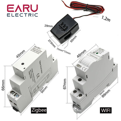 Tuya Smart WiFi Zigbee Electricity KWH Meter Din Rail Single Phase AC 110V 240V 50A 63A CT AC Meter App Real Time Monitor Power by 54 Energy - Renewable Energy Store