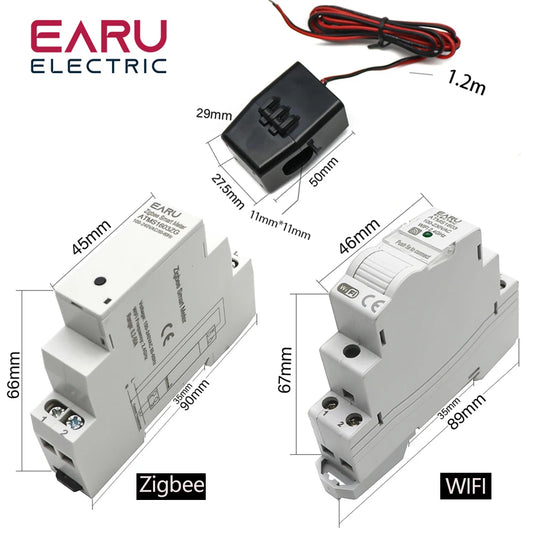 Tuya Smart WiFi Zigbee Electricity KWH Meter Din Rail Single Phase AC 110V 240V 50A 63A CT AC Meter App Real Time Monitor Power by 54 Energy - Renewable Energy Store