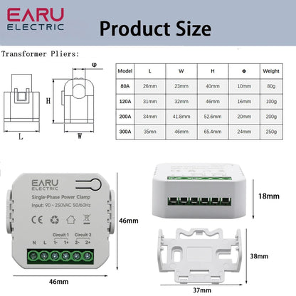 Tuya Smart WiFi Zigbee Two-way Bilateral Energy Meter 80-300A AC110V 220V Clamp CT KWh Power Electricity Consumption Monitor by 54 Energy - Renewable Energy Store