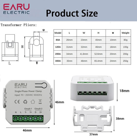 Tuya Smart WiFi Zigbee Two-way Bilateral Energy Meter 80-300A AC110V 220V Clamp CT KWh Power Electricity Consumption Monitor by 54 Energy - Renewable Energy Store