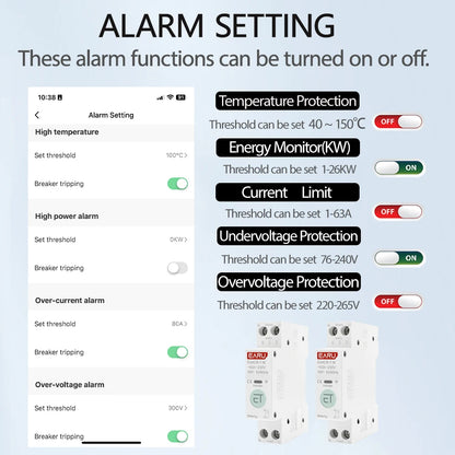Tuya WiFi Smart Circuit Breaker MCB 1P+N 63A Timer Power Energy kWh Voltage Current Meter Protector Voice Remote Control Switch by 54 Energy - Renewable Energy Store