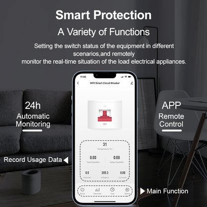Disjoncteur intelligent WiFi Tuya MCB AC230V 1-80A réglable Compteur d'énergie kWh Protection contre les surintensités, les sous-tensions et les courts-circuits