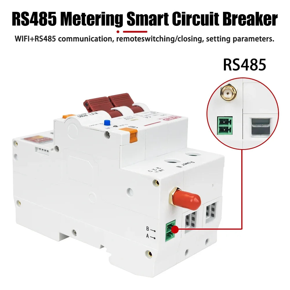 Disjoncteur WiFi intelligent Tuya RS485 avec compteur de fuite MCB RCBO AC230V, disjoncteur télécommandé avec protection contre les fuites
