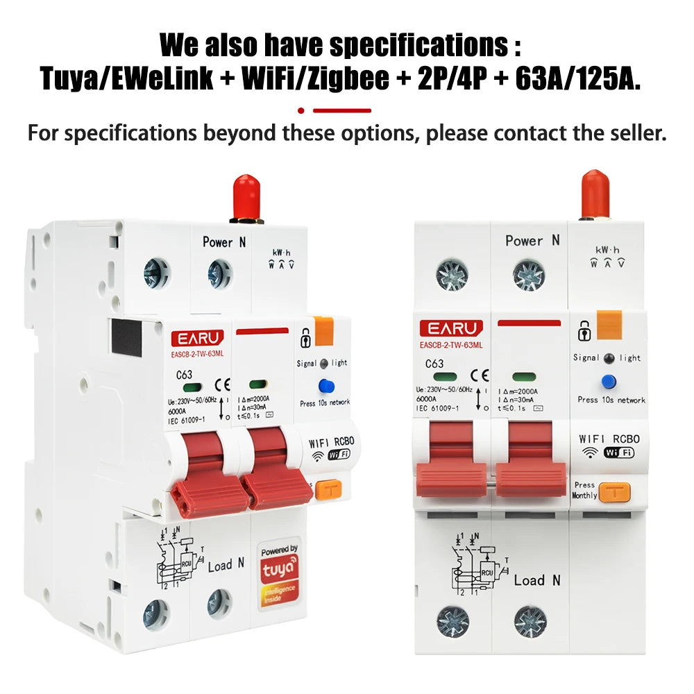 Disjoncteur WiFi intelligent Tuya RS485 avec compteur de fuite MCB RCBO AC230V, disjoncteur télécommandé avec protection contre les fuites