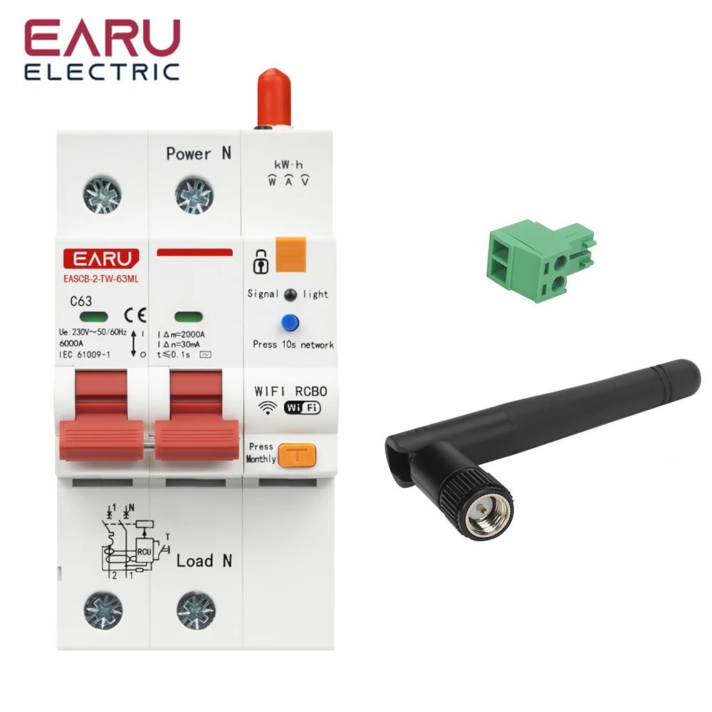 Disjoncteur WiFi intelligent Tuya RS485 avec compteur de fuite MCB RCBO AC230V, disjoncteur télécommandé avec protection contre les fuites