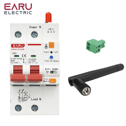 Disjoncteur WiFi intelligent Tuya RS485 avec compteur de fuite MCB RCBO AC230V, disjoncteur télécommandé avec protection contre les fuites