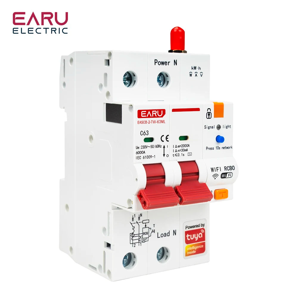 Disjoncteur WiFi intelligent Tuya RS485 avec compteur de fuite MCB RCBO AC230V, disjoncteur télécommandé avec protection contre les fuites