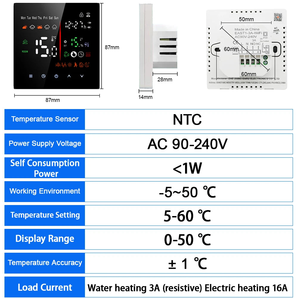 Tuya WiFi Smart Thermostat Electric Floor Heating TRV Water Gas Boiler Temperature Voice Remote Controller for Google Home Alexa by 54 Energy - Renewable Energy Store