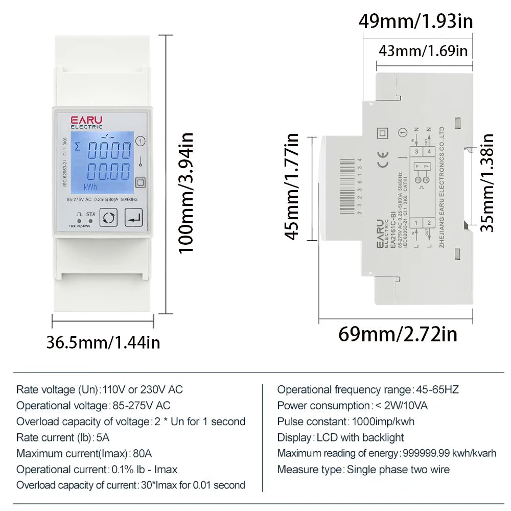 Medidor de Energía Inteligente Tuya WiFi ZigBee AC 110V 220V 80A Medición Bidireccional Monofásico Monitor de Consumo de Energía Medidor de kWh