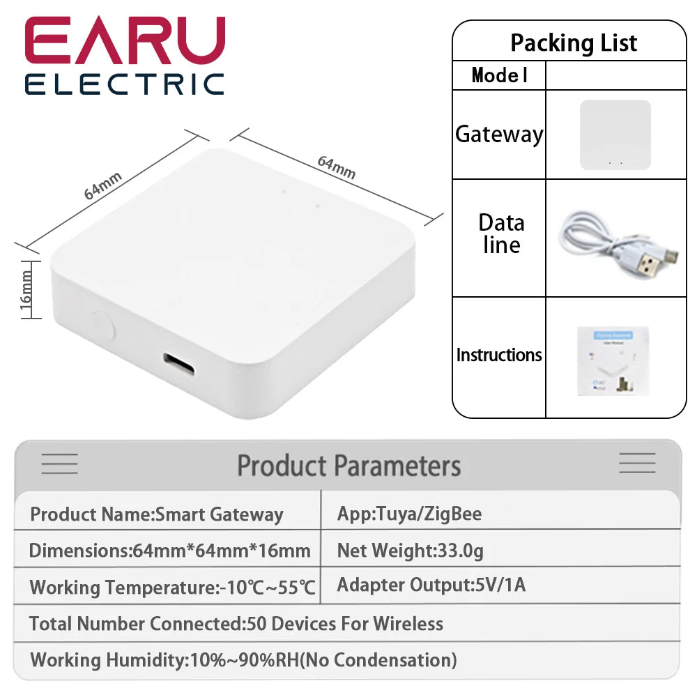Tuya Wireless Zigbee Bridge Smart Home Zigbee Gateway Hub Remote Control Zigbee Devices Smart Life APP for Alexa Google Home by 54 Energy - Renewable Energy Store