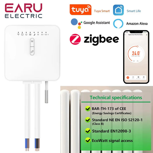 Thermostat intelligent Tuya ZigBee pour radiateur de chauffage à fil pilote, compatible avec la surveillance électrique Ecowatt, télécommande Alexa Google