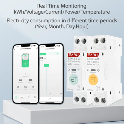 Disyuntor inteligente Tuya ZigBee WiFi 1P+N 63A con relé de temporizador, medidor de energía, voltímetro, amperímetro y protección de sobretensión/subtensión, control remoto